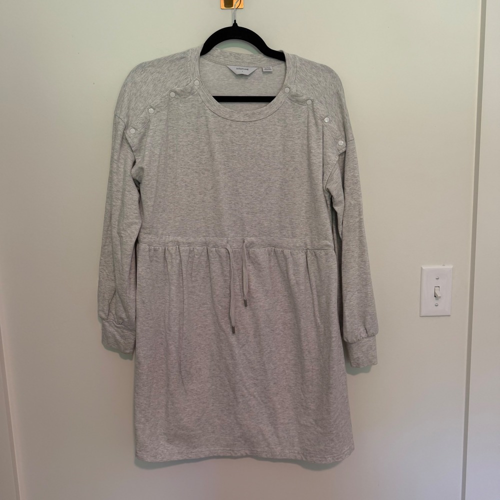 Seraphine Womens Grey Marl Maternity Nursing Dress Snap Shoulder Size S Small